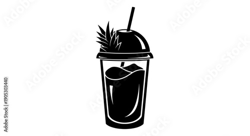 Black and white illustration of a refreshing iced beverage.