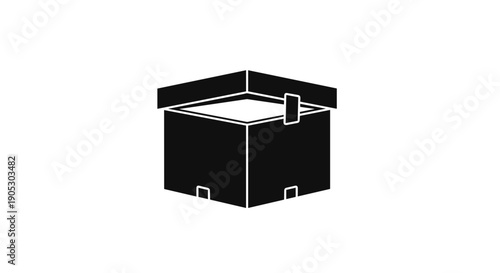 Black and white illustration of an open cardboard box.
