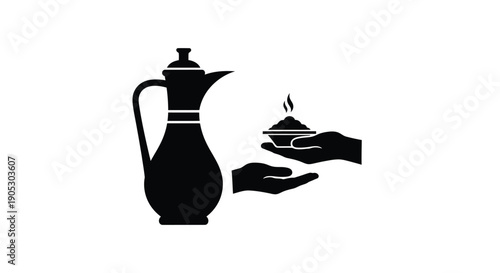 Coffee being poured from a pot into a cup on a hand, minimalist style