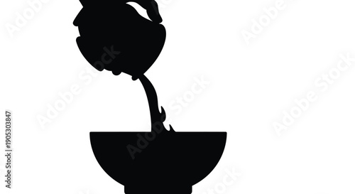 Silhouette of person pouring liquid into a bowl with a minimalist background