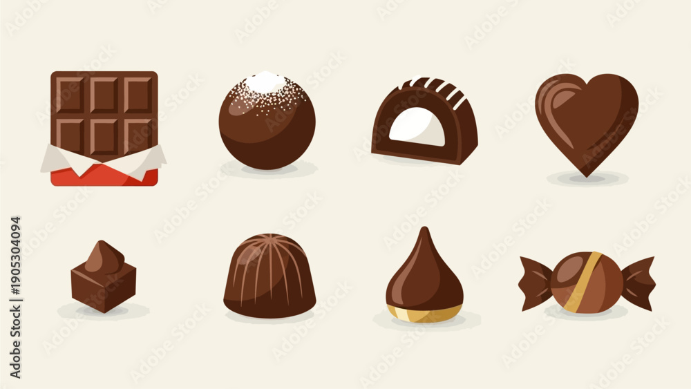 Obraz premium Assortment of Delicious Chocolate Candies and Chocolate Bar, Perfect for Desserts and Sweet Cravings