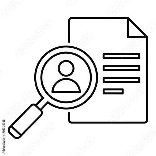 Job search and resume review concept: magnifying glass over a person icon on a document.