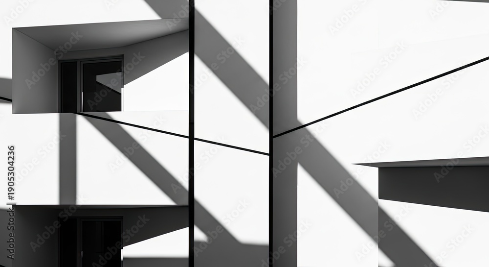 Obraz premium Abstract Architectural Shadows and Lines on Modern Building Facade.