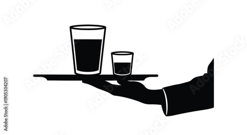 Hand serving coffee drinks on a tray in a minimalist style