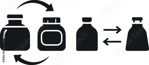 Bottles with Arrows Vector Icon Representing Recycling, Reuse, and Sustainable Packaging Concept