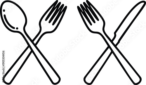Minimalist Tableware Graphic with Paired Utensil Sets, vector, illustration, silhouette.