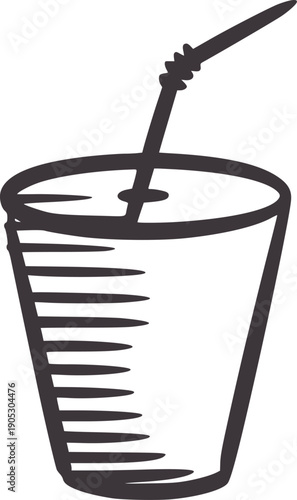Black and of a cup with a straw and horizontal lines drink beverage