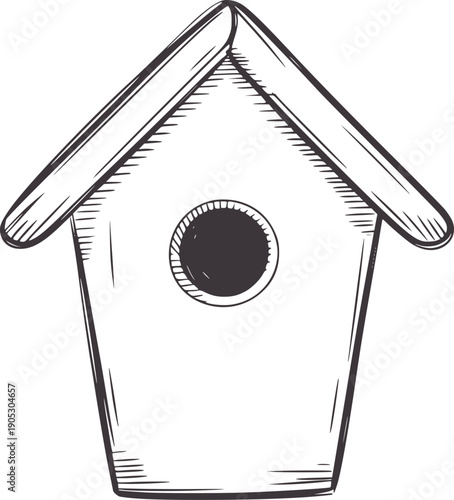 Hand drawn of a simple birdhouse with round entrance handdrawn avian