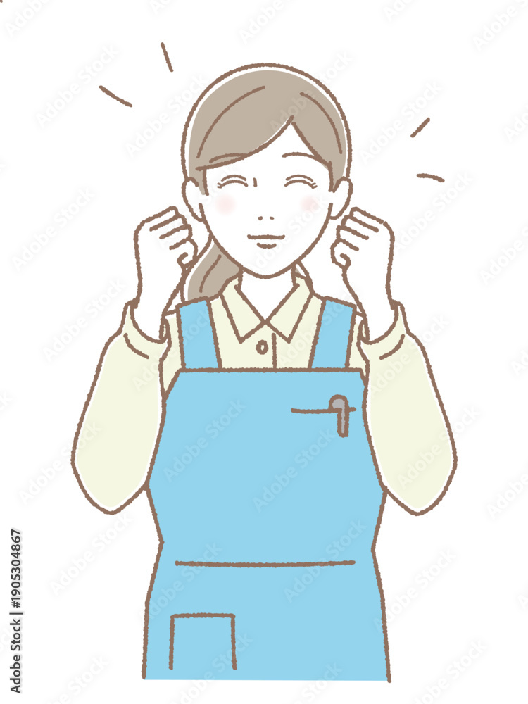 Obraz premium 笑顔でガッツポーズするエプロン姿の女性 介護士 ヘルパー 医療福祉スタッフ イラスト
