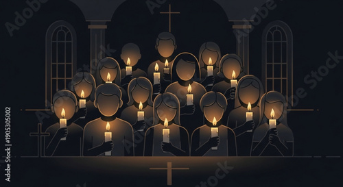 Nuns in a church praying with candles serene and peaceful atmosphere spirituality and devotion christian worship calmness and contemplation religious community