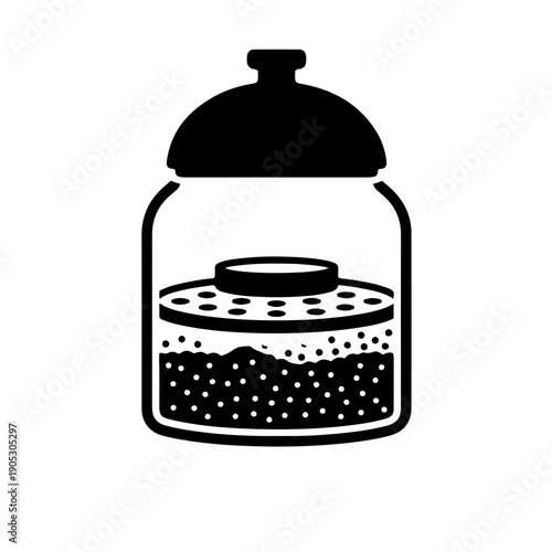 icon showcasing the bottom chamber of a laboratory desiccator filled with silica gel beads. This illustration emphasizes moisture control and material preservation, ideal for chemistry storage concept