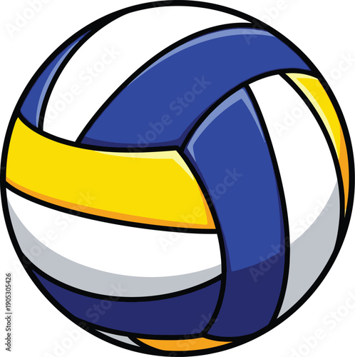 A colorful volleyball with blue, white, and yellow panels shown on a white background.
