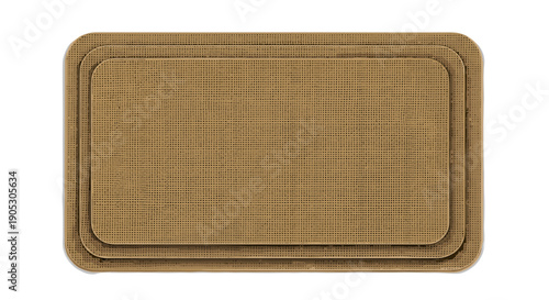 Rectangular burlap mat isolated on a white background, featuring a layered textured design with natural brown tones