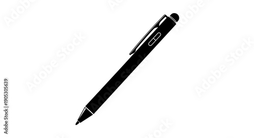 Black Ballpoint Pen Silhouette Isolated on White Background.