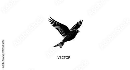 Black Bird in Flight Silhouette Vector Art.