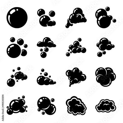 Bubble icon silhouette black vector foam circle set