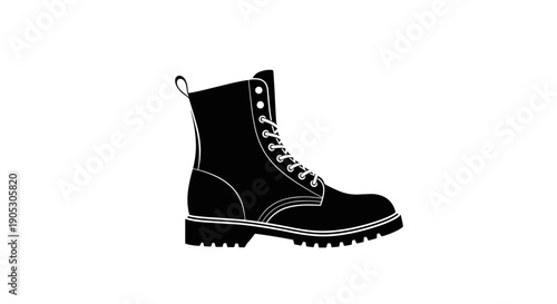 Black Combat Boot Silhouette Icon Vector.