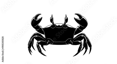Black Crab Silhouette Illustration on White Background.