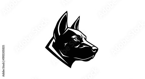 Black Doberman Dog Head Silhouette Emblem.