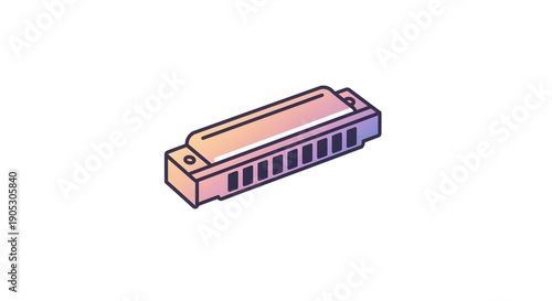 Isometric illustration of a small, rectangular musical instrument with holes