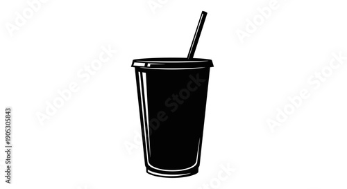 Black Disposable Coffee Cup with Straw.