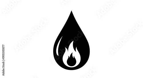 Black Drop Shape with Fire Inside Icon.