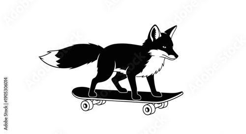 Black Fox Riding a Skateboard Illustration 1.