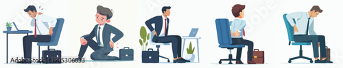 Flat Illustration Uncomfortable Office Worker Posture and Painful Body Symptoms
