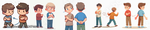 Cartoon Illustration of Angry Little Boys Ignoring Each Other After Fight