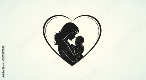 Mother holding baby in heart silhouette symbolizing love and care