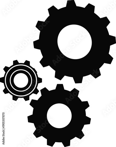 Vector illustration of interlocking gears silhouette with mechanical system design, engineering symbol, torque transmission element for physics and industrial graphics