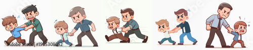 Cartoon Illustration of Angry Father Forcing Child Against Their Will Situation