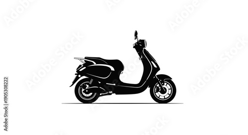 Black Modern Electric Scooter Silhouette Side View.