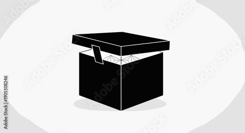 Black Open Box with Lid Slightly Ajar.