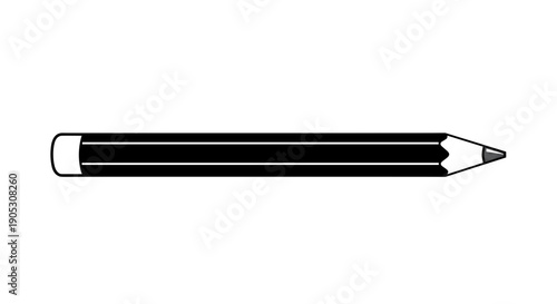 Black Pencil with Eraser on White Background.