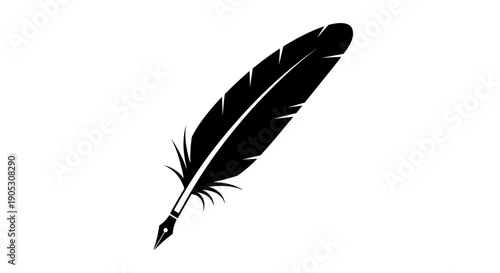 Black Quill Pen Silhouette Isolated on White Background.
