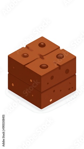 Isometric illustration of two stacked chocolate brownies with chocolate chip garnish
