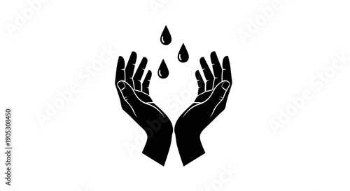 Black Silhouette Hands Catching Falling Water Drops 1.