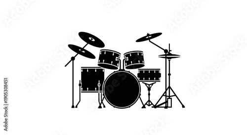 Black Silhouette Drum Kit Musical Instrument Illustration.