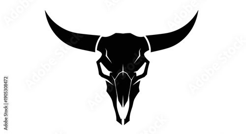 Black Silhouette of a Bull Skull with Large Horns.