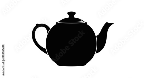 Black Silhouette of a Classic Teapot with Handle and Spout.