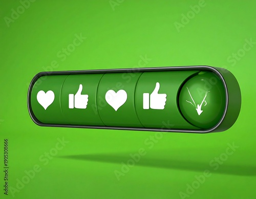 Animated 3D social media reaction bar, green background