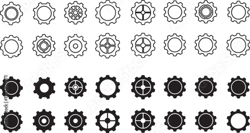 Black and white gear with various wheel mechanical symbols