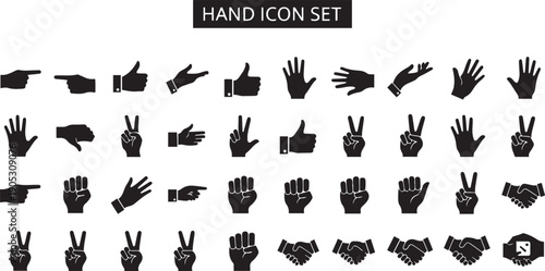Black and white hand set with various gestures hand gestures signs symbols communication