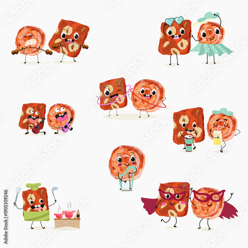 Funny Characters cezerye, carrot dessert, Turkish traditional food. Hand drawn vector illustration.