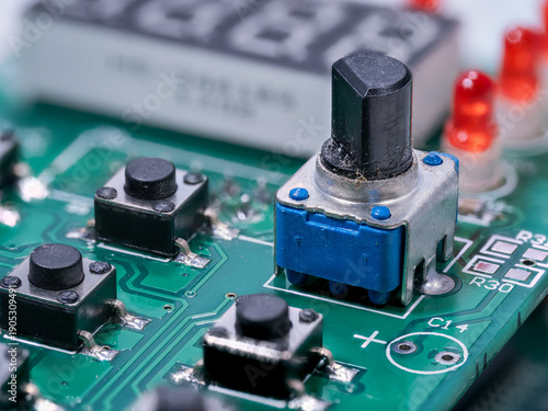 Photos Rotary potentiometer with microswitches on a printed circuit board