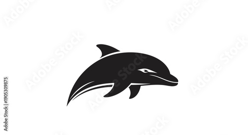 Black Silhouette of a Dolphin Leaping Gracefully.