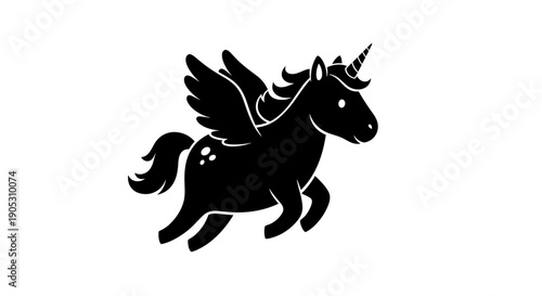 Black Silhouette of a Mythical Winged Unicorn.