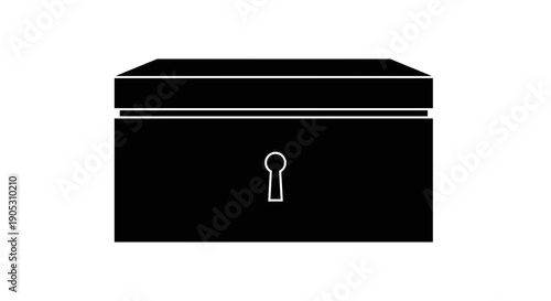 Black Silhouette of a Vintage Treasure Chest with Keyhole.