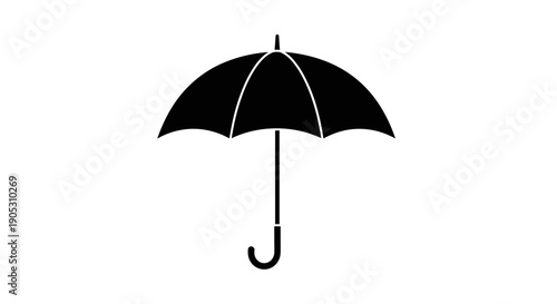 Black Silhouette of an Open Umbrella on a White Background.